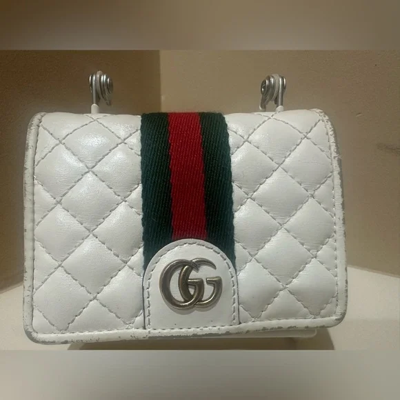 Gucci GG Marmont Sherry Leather Quilted BifoldWallet White